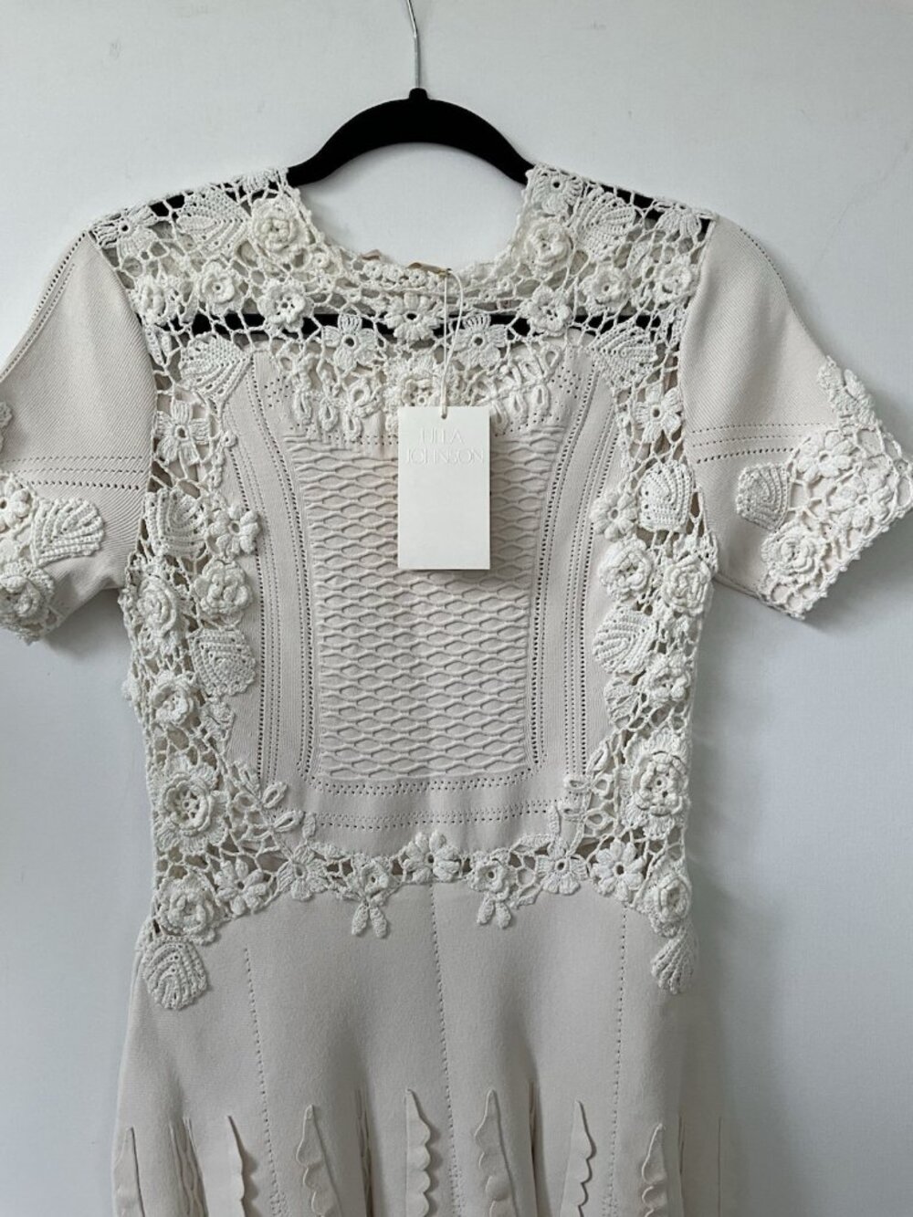 Ulla Johnson Henrietta Dress Pristine Cream Crochet Knit Fit Flare Mini S NWT - Picture 4 of 8